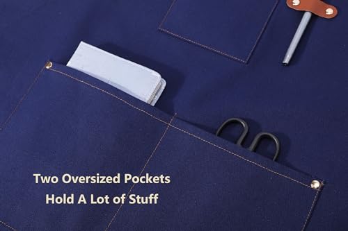 AFUN Chef Aprons for Women Men with Oversized Pockets, 12-Ounce Cotton Canvas Cross Back Water Repellent Apron (Dark Blue) - color: Dark Blue