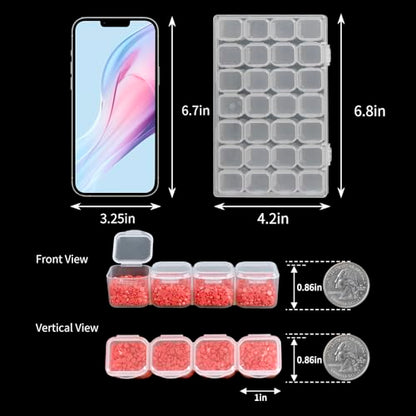 SGHUO Diamond Painting Storage Boxes 3 Pack 28 Grid Plastic Bead Organizer | Clear Plastic, Divided Compartments, for Diamond Art Beads Jewelry and Craft Supplies, Portable Project Storage - size: 3pcs