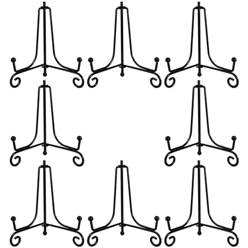 HENABLE 8PCS Premium Black Iron Plate Stands for Display 4 Inch, Decorative Solid Metal Plate Holders for Displaying, Mini Easel, Frame, Book, Card, Plaque, Bowl, Picture Stands for Display - size: 8PCS 4IN