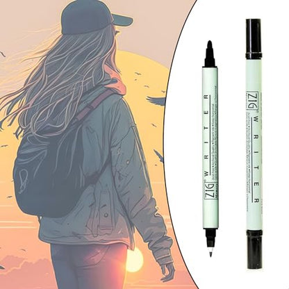 ZIG Memory System Writer Marker 010 Pure Black | Dual-Tip (0.5mm & 1.2mm) for Scrapbooking, Journaling, and Cardmaking | Acid-Free and Fade-Proof Ink