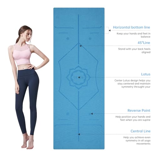 CSITE Yoga Mat Towel with Silicone Grip Dots & Rectangular Wrap Design, Non Slip Hot Yoga Mat Towel with Alignment Line + 1pc Hand Towel, 72” x 24”, Dark Blue