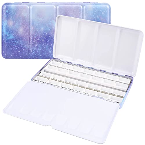 Empty Watercolor Palette, Empty Watercolor Tin with Fold Out Palette, Large Purple Watercolor Tray Palette with 28 Empty Full Pans for Plein Air Painting and Sketching - color: Galaxy, size: 28 Empty Full Pans