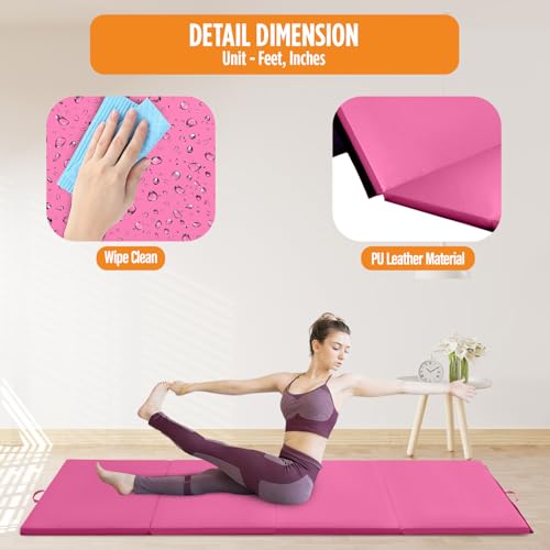 Gymnastics Mats Foldable Tumbling Mats Portable Gymnastics Exercise Mat Thick Gymnastics Tumbling Mats Pad Home Exercise Panel Mat With Carrying Handles - color: Pink, size: 4 ft W x 10 ft L