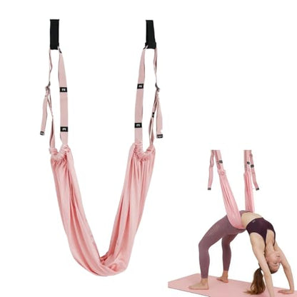 Door Aerial Hammock Swing - No Drilling Over Door Yoga Stretch Straps for Stretching, Inversion Pilates Kit, Anti-Gravity Home Workout - Pink/Purple