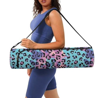 Yoga Mat Bag for Women & Men Full-Zip Yoga Mat Carrier Bag for Class Workout Park with Adjustable Strap - color: Blue Purple Leopard
