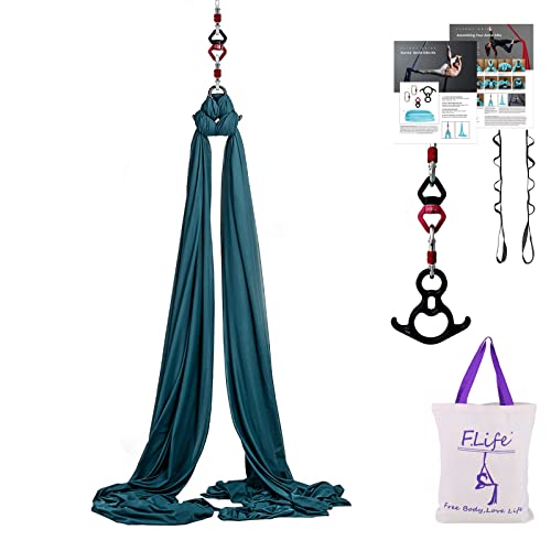 F.Life Aerial Silk 10 Yards Kit Durable Aerial Yoga Hammock with Hardware & Guide Aerial Swing for Acrobatic Flying Yoga - color: Dark green