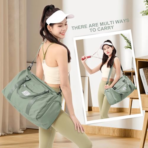 Gym Bag Womens with Shoes Compartment Travel Duffel Bag Grey Green - color: B9-Grey Green+Toiletry Bag