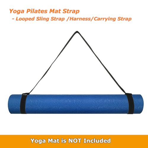 Cosmos Yoga Pilates Mat Strap - Looped Sling/Harness/Carrier Strap with Stretching Band Loops for Pilates, Exercises & Aerobics Mat Carrying - Soft & Durable Cotton, Black