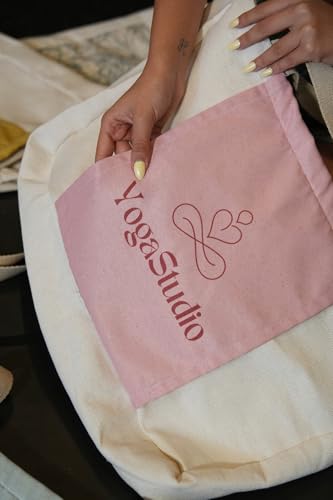 Large Canvas Yoga Tote Bag with Yoga Mats Bags Carrier - color: Beige & Pink