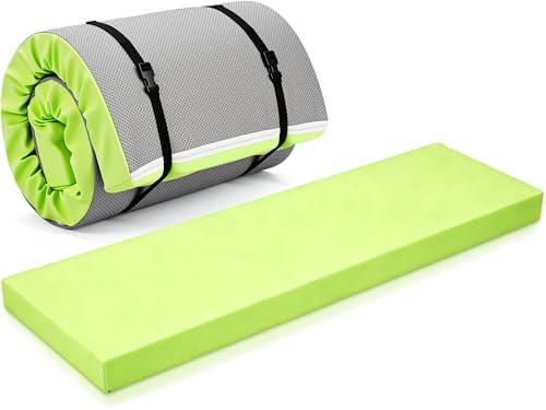 Lyrow 3 Inch Thick Yoga Mat, 72 x 24 Inch Cushioned Foam Floor Mat with Carry Strap, Non Slip PU Leather Workout Pad for Pilates, Stretching, Restorative Yoga and Home Gym - color: Lush Green