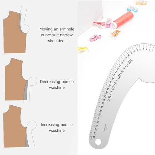 32CM French Curve for Pattern Making, Vary Form Curve Ruler | Aviation Aluminum Dual-sided Scales Hip Curve Ruler for Measuring Sewing, Fashion Design,Quilting - style: 6132A(32CM)