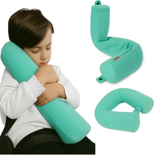 Dot&Dot Twist Memory Foam Kids Travel Pillow, Bendable Neck Pillow for Airplane, Car and Home, 23-Inch Adjustable Roll with Washable Cotton Cover, Green - color: Green, size: Kids/Petite (23")