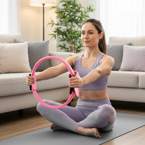 Pilates Essentials Kit for Women, 14 Pcs Pilates Equipment for Home Workouts with Yoga Circle Ball Ring, 5 Resistance Bands,Pedal Puller Resistance Band - color: Pink