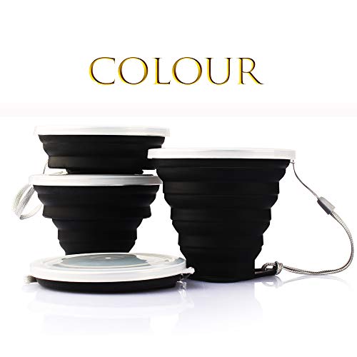 ME.FAN Silicone Collapsible Travel Cup - Silicone Folding Camping Cup with Lids - Expandable Drinking Cup Set - Portable, Graduated [9.22oz] - color: 4 Pack-Black
