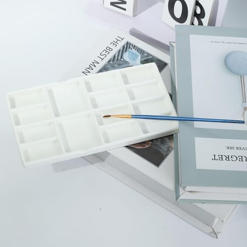 8" Porcelain Watercolor Palette - 14 Well Ceramic Artist Paint Palette with Mixing Tray for Painting and Craft Projects - color: White