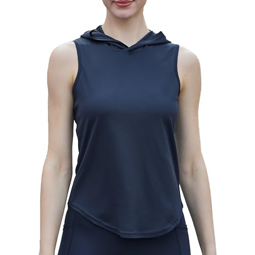 Womens Workout Hooded Tank Yoga Tops Running Shirts Quick Dry Gym Sleeveless Hoodie - color: 1 Pack: Black, size: X-Large