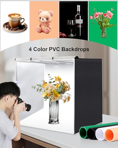 PULUZ 32"x32" Light Box Photography, Large Photo Light Box with 3 Stepless Dimming Light Panel, 234 LED Beads, Professional Photo Booth Shooting Tent Kit with 4 Color Backdrops for Product Photography - size: 32*32 Inch