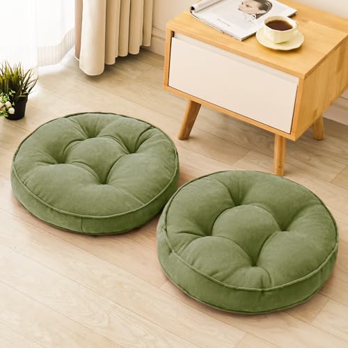 1 MIDDLE ONE Floor Pillow Set of 2, Memory Foam Floor Cushions for Adults, Large Meditation Pillow for Sitting, 22 x 22 Inches (Round | Green) - color: Round | Green