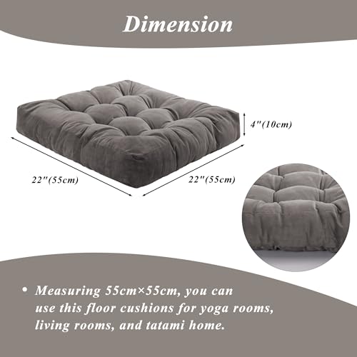 Meditation Floor Pillow 22×22 Inch 1 Pack Large Floor Cushions for Adults Square Tufted Corduroy Floor Pillows for Yoga Living Tatami Room Grey - color: Grey