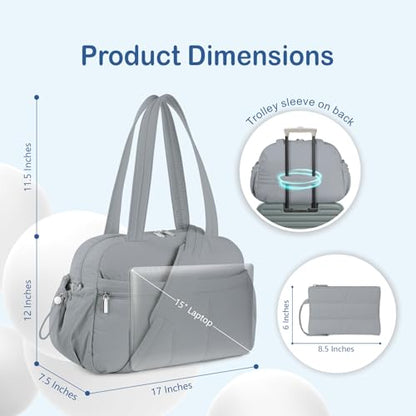 TOPDesign Travel Duffel Bag for Women, Puffer Gym Bag Sports Tote with Wet Pocket, Carry On Weekender with Luggage Sleeve (Light Grey) - color: Light Grey