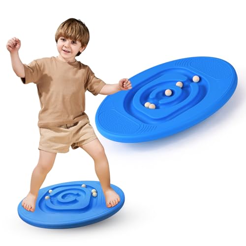 Kids Maze Balance Board - Wobble Trainer for Ski Surf Snowboard, Non-Slip Sensory Rocker Ages 3-12, Core Therapy & Skate Prep - color: Ocean blue