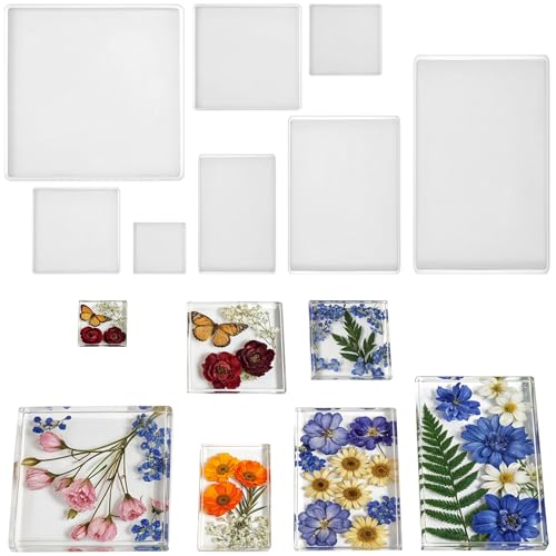 8 Sizes Epoxy Resin Silicone Molds Kit, Square Rectangular Resin Art Display Mold, Soft and Easy to Unmold, Silicone Resins Casting Molds, for Soap, Candles, Specimen, Dried Flower, DIY Handicrafts