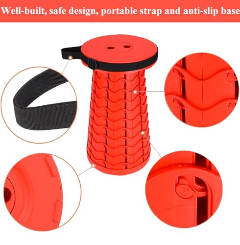 Fishboy Upgraded Collapsible Stool, 400lbs Max Weight, Lightweight But Sturdy, Portable Retractable Folding Telescoping Foldable Camping Stool for Adults Outdoor Fishing Hiking BBQ - color: All Red