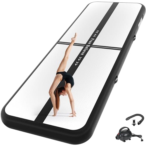 FINCOME Inflatable Gymnastics Air Mat Tumble Track Mats for Home with Pump - color: Black, size: 13ft*3.3ft*4inches(4m*1m*0.1m)