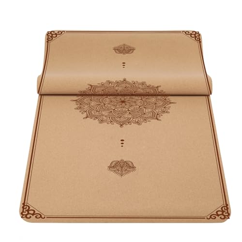 Premium Cork Yoga Mat Non Slip Thick Cork Exercise & Fitness Mat for Yoga, Pilates, & Home Workouts(72" x 24" x 5mm Thick) - color: Cork Mat FlowerA