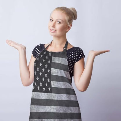 Kitchen Apron for Men Black and White American Flag Kitchen Aprons for Women for Cooking Restaurant BBQ Painting Crafting Gardening 27” (W) x 31” (H), Waterproof Apron - color: American Flag