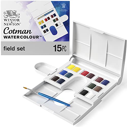 Winsor & Newton Cotman Watercolor Paint Set, 14 Half Pan Field Set | Introductory Watercolor made with Fine Art Pigments, Perfect for Beginners, Lightfast & Permanent, Good Tinting Strength - style: 14 Half Pan Field Set