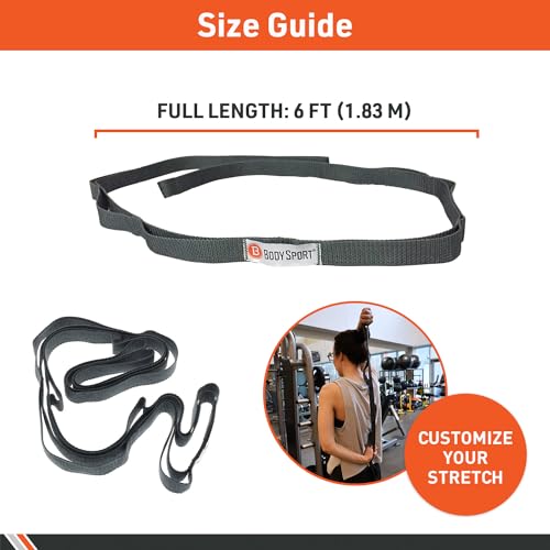 Body Sport Static Stretch Strap, 6 ft. Long - Durable Woven Tool for Home Fitness & Gym with Loops for Yoga, Stretching, Physical Therapy & Rehab