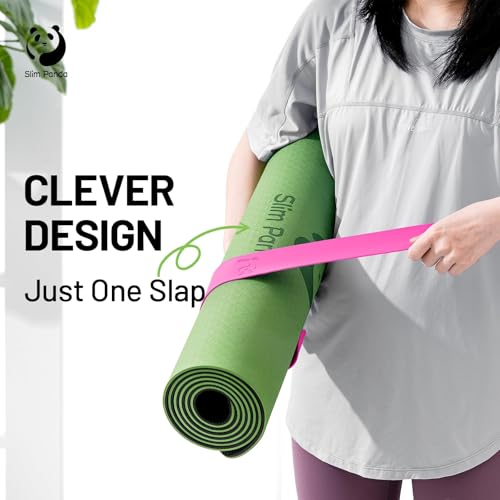 Slim Panda Yoga Mat Strap Slap Band, One Snap Keeps Mats Tightly Rolled, Heavy-Duty Clasp Fits Most Size Mats(24" L X 2" W) - color: Rose