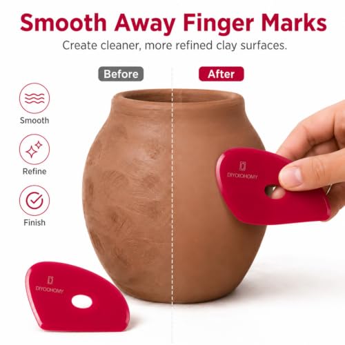 Diyoohomy 6pcs Soft Silicone Pottery Ribs for Ceramic, Mud and Clay Tools | Red Flexible Rubber Rib Trimming, Shaping, Smoothing Tools Kit And Supplies, Mudtools Wheel Throwing, Handbuilding, Sculpting - color: red-6