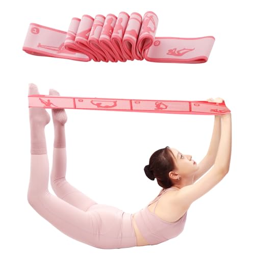 9 Loops Elastic Yoga Strap - Adjustable Stretching Band for Physical Therapy, Dance, Pilates & Gymnastics, Multi-Loop Exercise Band for Flexibility, Home Workout - color: Pink