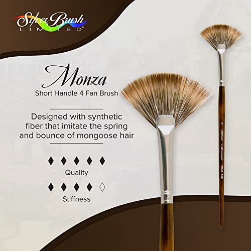 Silver Brush Limited Monza Fan Oil and Acrylic Paintbrush, Size 4 | Short Handle, Fine Point Stiff Synthetic Mongoose Bristle, Textured Strokes, Softening, Blending, Superb Paint Absorbency