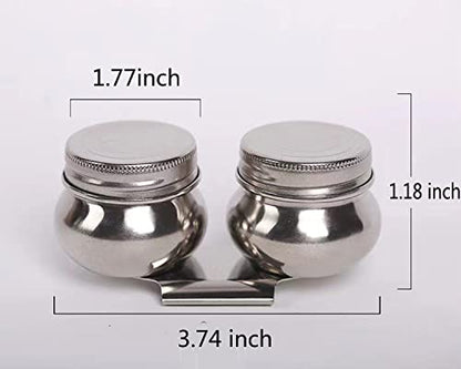 Stainless Steel Palette Cup with Lid, Portable Travel Double Dipper Oil Painting Pot Container, No Leakage, Can Clip on Palette | Portable Travel Double Dipper Oil Painting Pot Container, No Leakage, Can Clip on Palette