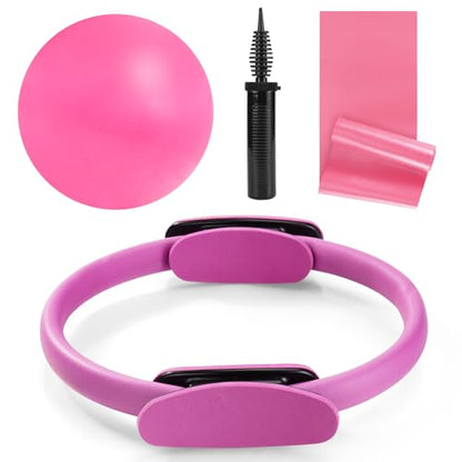 Tsikavo Pilates Ring, Pilates Ring Circle and Ball Set, 12 Inch Magic Circle Pilates Ring,9 Inch Small Exercise Ball,Resistance Bands Set, Home Pilates Equipment for Women - color: Pink