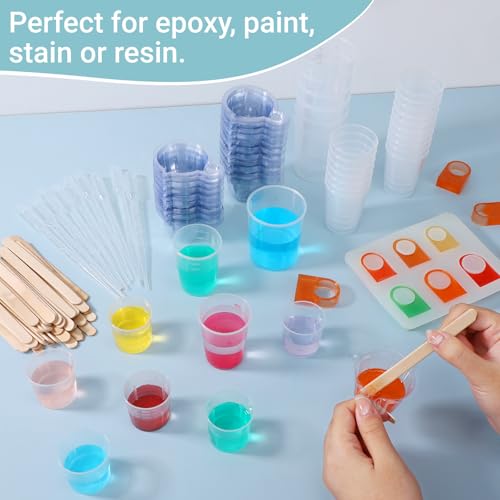 Resin Mixing Cups and Sticks, 110 Packs Epoxy Measuring Cups Kit - 60PCS 100ml Disposable Graduated Cups, 50PCS Wooden Stir Sticks for Mixing Paint, Stain, Epoxy, Resin - color: Clear cups+wooden stick, size: 50ml