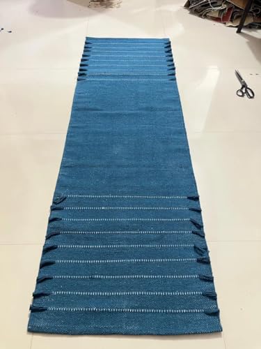 Payal Rugs Cotton Yoga Mat - Eco-Friendly Hand-Woven Rug - Non Slip & Thick (24”x72”x5mm) for Yoga Everyday Fitness at Home - Comfortable Extra-Long - color: Blue