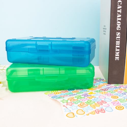 Green Large Plastic Pencil Organizer - Crayon Box, Hard Case, Blue 2 Pack - color: Blue Green