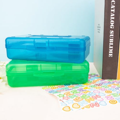 Green Large Plastic Pencil Organizer - Crayon Box, Hard Case, Blue 2 Pack - color: Blue Green