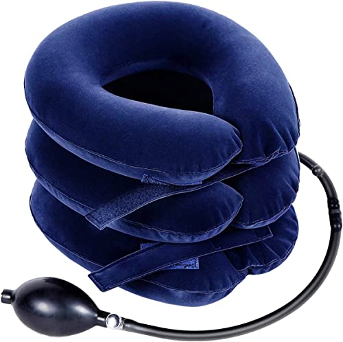 Cervical Neck Traction Device for Instant Neck Pain Relief - Inflatable & Adjustable Neck Stretcher Neck Support Brace, Best Neck Traction Pillow for Home Use Neck Decompression (Blue) - color: Blue