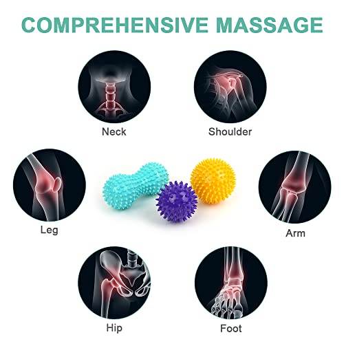 URAQT Spiky Massage Ball, 3 Pack Hard Spiky Massage Ball Roller Set, Professional Physical Therapy Massage Balls for Myofascial Release, Trigger Point Deep Tissue Massage, Plantar Fasciitis Recovery - color: 3pcs