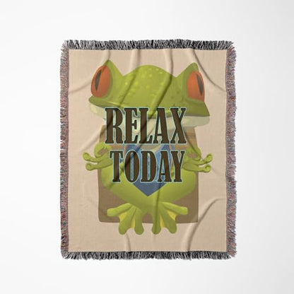 3dRose Relax Today. Popular. Frog. Yoga Woven Blanket