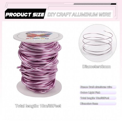 Aluminum Craft Wire,8 Gauge (3mm) Light Pink Bendable Wire,32 Feet Continuous Roll for Jewelry Making,Sculpting,Floral & Armature Projects - size: 8 Gauge 32FT, style: Light Pink