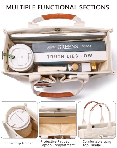 ZHMO Canvas Tote Bag for Women,Women's Bags Crossbody Bags Work Laptop Tote Bag Large Handbags Purse for Travel Nurse Teacher - color: Beige With Compartments