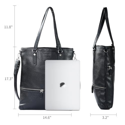 Lassviin Laptop Tote Bag, Leather Work Tote for Computer Bag Waterproof Lightweight Shoulder Bag Purse Handbag Crossbody Bag - color: Black - Large