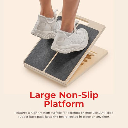 Sunny Health & Fitness Adjustable Calf & Ankle Stretcher | Plantar & Tight Calves Relief, Hamstring & Ankle Strengthener, Mobility & Stretching Device, Fits All Shoe Sizes - color: Tan