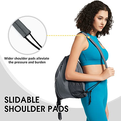WANDF Drawstring Backpack, Gym String Bag with Shoulder Pad - color: M, Grey, size: Medium